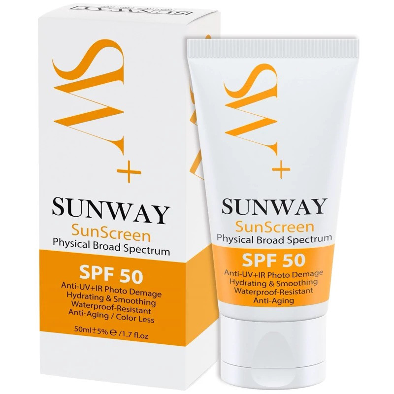 کرم ضد آفتاب بی رنگ صورت سان وی SPF 50 مدل Physical ‌محافظ UVA ،UVB مناسب برای انواع پوست‌ حجم 50 میلی‌لیتر