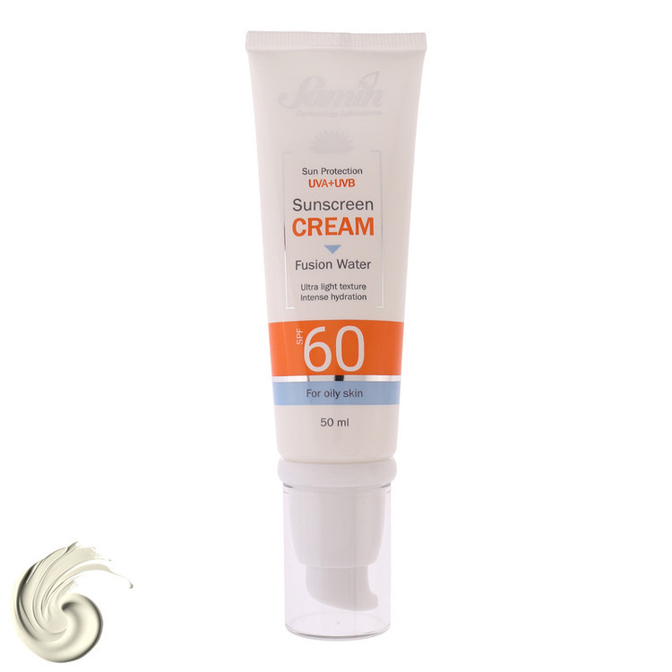 کرم ضد آفتاب بیرنگ صورت ثمین SPF 60 مدل Fusion Water محافظ UVA ، UVB مناسب برای پوست چرب حجم 50 میلی لیتر