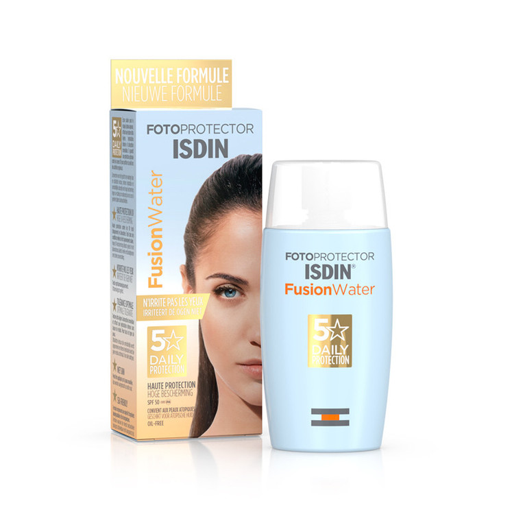 کرم ضدآفتاب بیرنگ ایزدین SPF50 مدل Fusion Water 5 Daily مناسب انواع پوست، حجم 50 میلیلیتر