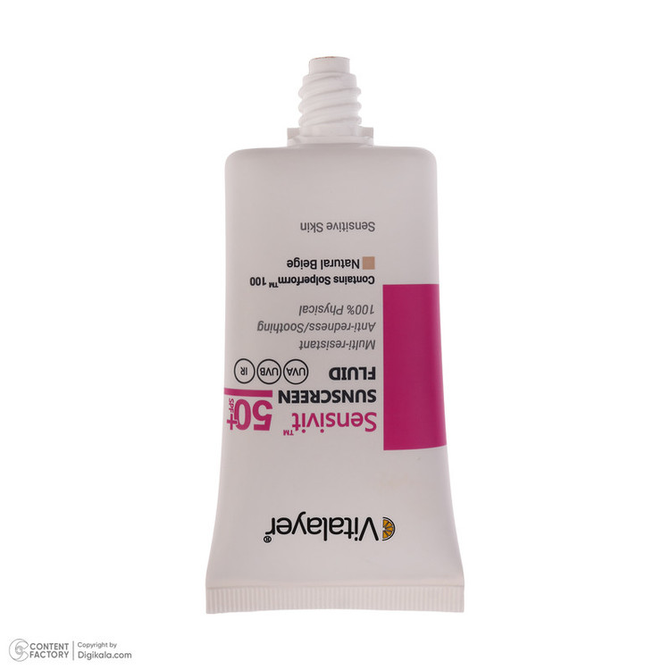 فلوئید ضد آفتاب رنگی ویتالیر spf50 مدل Sensivit محافظ UVA،UVB مناسب انواع پوست حجم 50 میلی لیتر