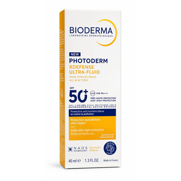 فلوئید ضد آفتاب بیرنگ دست، صورت بایودرما SPF 50 مدل Photoderm XDefense Ultra-Fluid محافظ در برابر اشعه UVA و UVB مناسب برای انواع پوست حجم 40 میلیلیتر