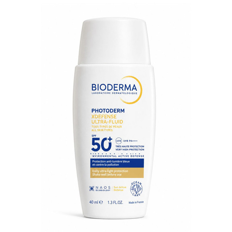 فلوئید ضد آفتاب بیرنگ دست، صورت بایودرما SPF 50 مدل Photoderm XDefense Ultra-Fluid محافظ در برابر اشعه UVA و UVB مناسب برای انواع پوست حجم 40 میلیلیتر