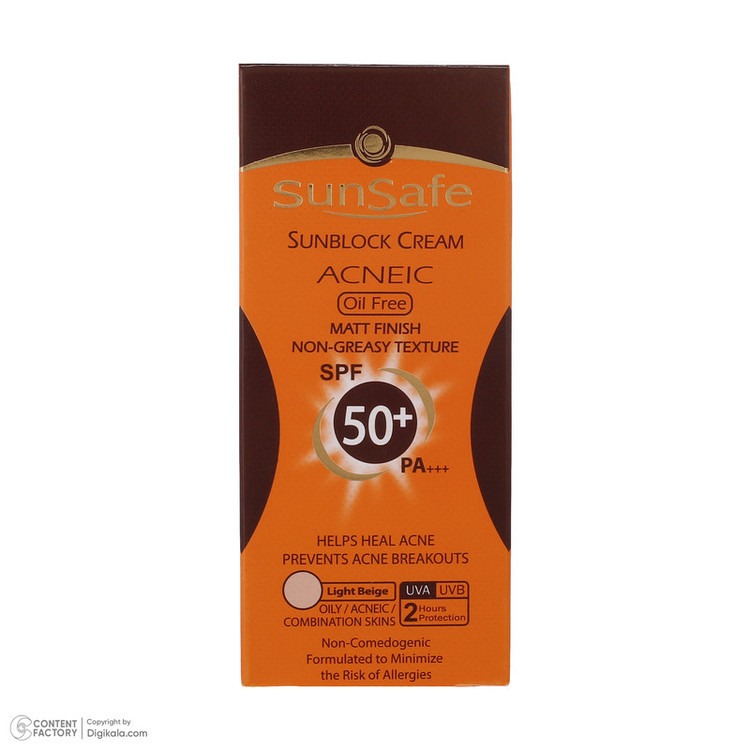 کرم ضد آفتاب رنگی سان سیف SPF 50 مدل ACNEIC-02 مناسب پوستهای چرب و آکنه ای حجم 50 میلی لیتر