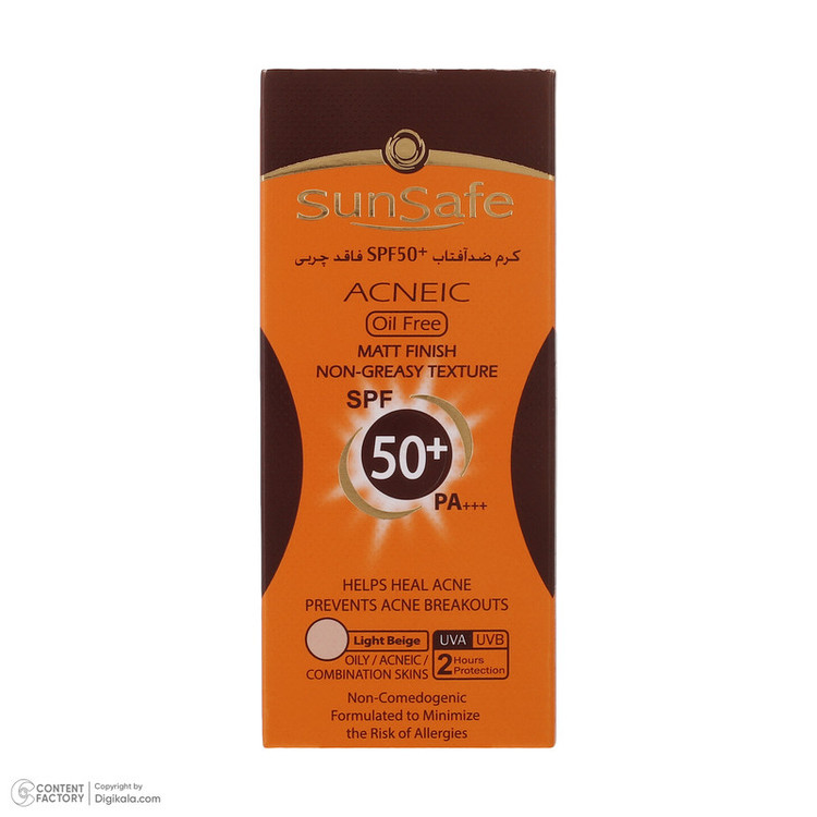 کرم ضد آفتاب رنگی سان سیف SPF 50 مدل ACNEIC-02 مناسب پوستهای چرب و آکنه ای حجم 50 میلی لیتر
