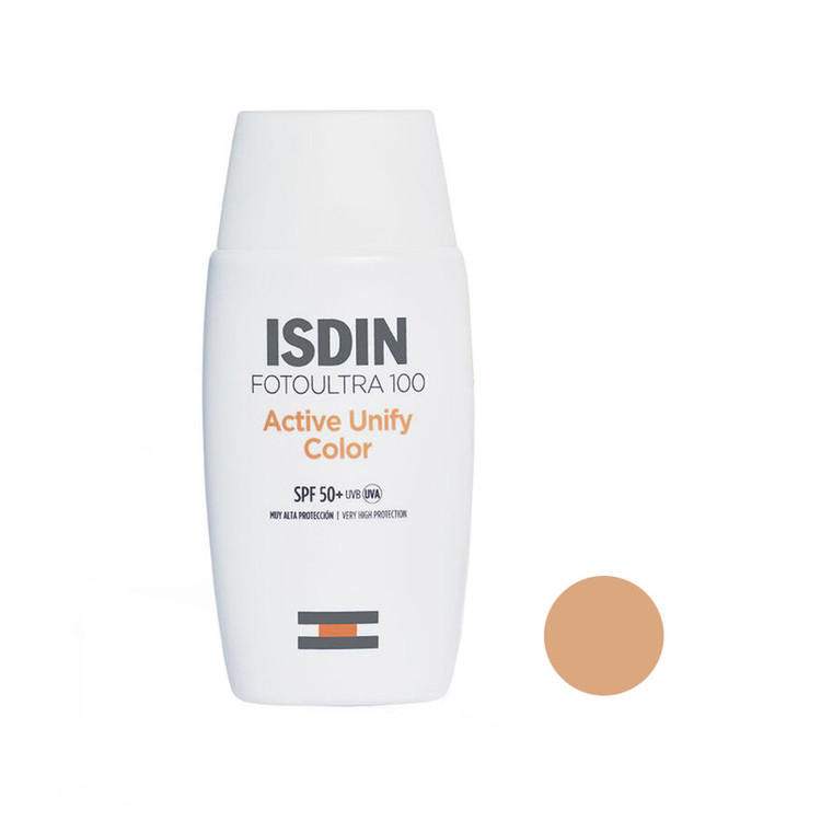 فلوئید ضدآفتاب رنگی ایزدین SPF50 مدل Active Unify مناسب انواع پوست، حجم 50 میلیلیتر