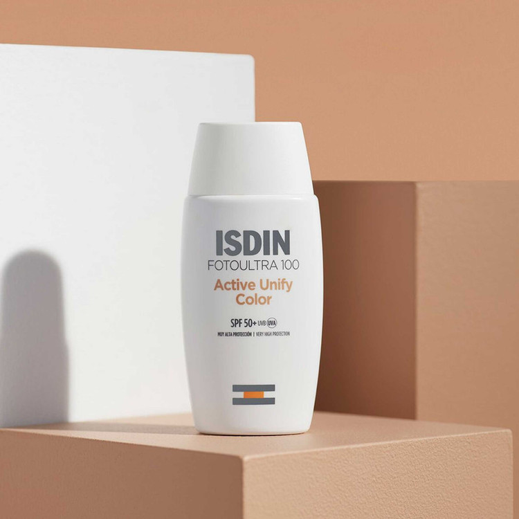 فلوئید ضدآفتاب رنگی ایزدین SPF50 مدل Active Unify مناسب انواع پوست، حجم 50 میلیلیتر