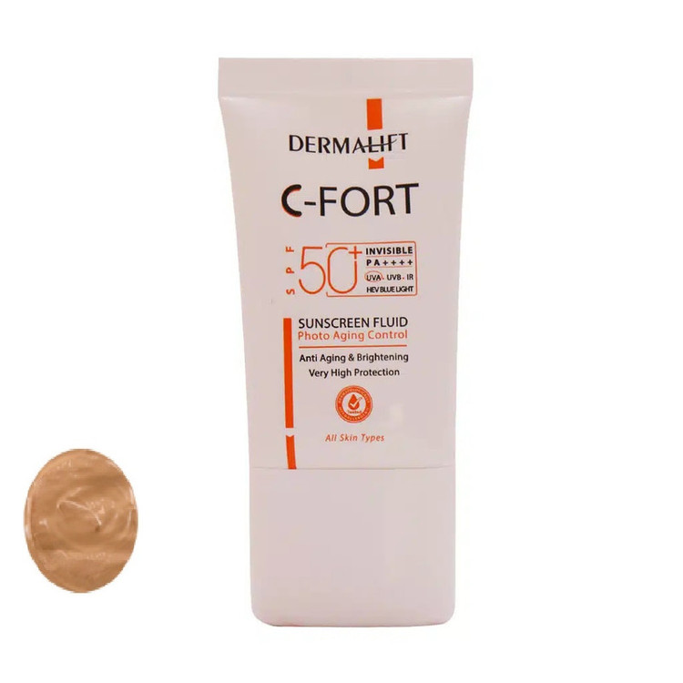 کرم ضد آفتاب حاوی ویتامین c رنگی دست و صورت درمالیفت spf 50 مدل anti spot محافظ uva uvb مناسب برای انواع پوست حجم 40 میلی لیتر