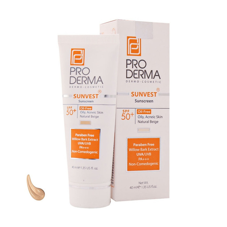 کرم ضد آفتاب رنگی پرودرما SPF 50 مدلOF-NB محافظ UVA ،UVB و PA+++،ضد جوش،مناسب انواع پوست حجم 40 میلی لیتر