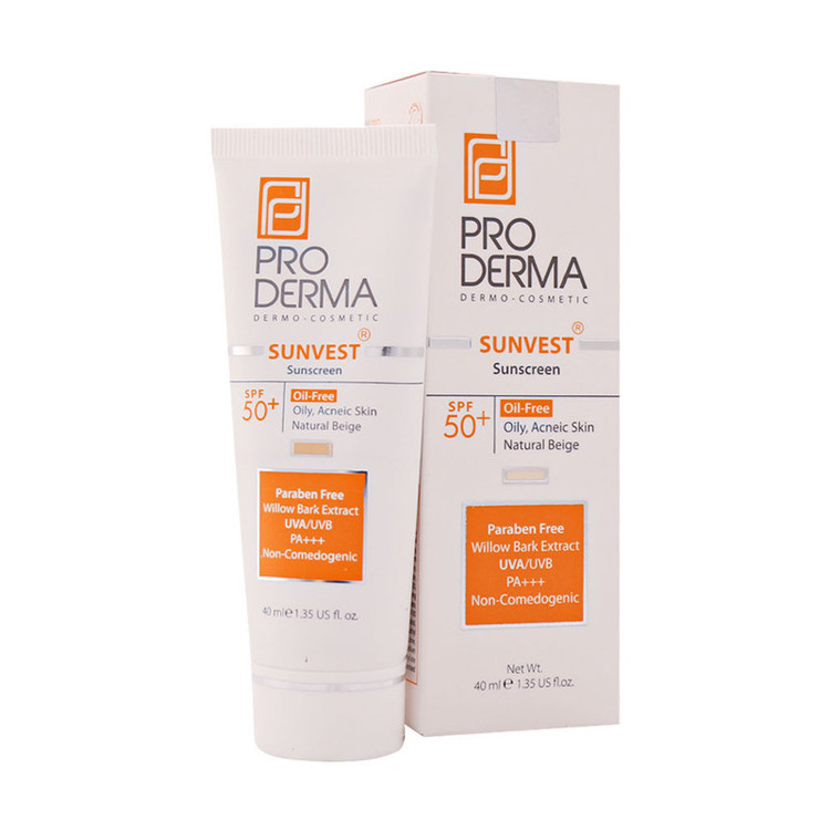 کرم ضد آفتاب رنگی پرودرما SPF 50 مدلOF-NB محافظ UVA ،UVB و PA+++،ضد جوش،مناسب انواع پوست حجم 40 میلی لیتر