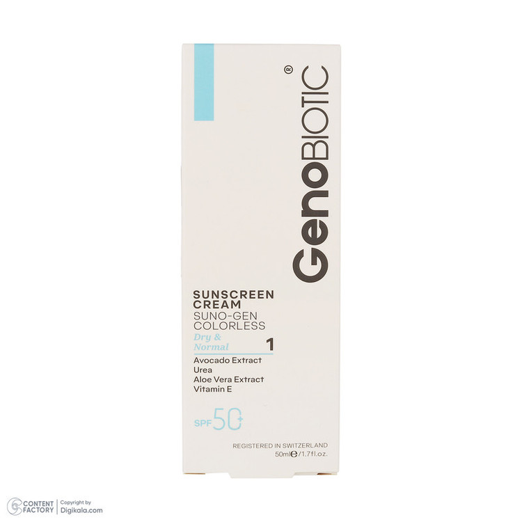 کرم ضد آفتاب بیرنگ صورت و بدن ژنوبایوتیک SPF 45 مدل SUNOGEN محافظ UVA ،UVB، مناسب پوستهای خشک و معمولی حجم 40 میلیلیتر