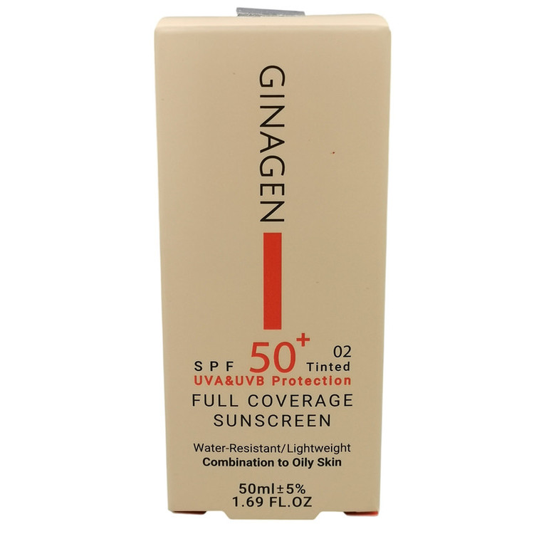 کرم ضد آفتاب رنگی ژیناژن SPF 50 مدل 02 محافظت کننده در برابر اشعه های UAV و UVB مناسب پوست های چرب و مختلط حجم 50 میلی لیتر مجموعه دو عددی