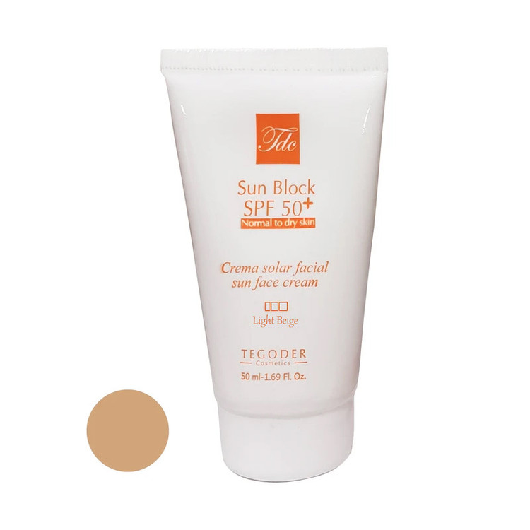 کرم ضد آفتاب رنگی صورت تگودر SPF 50 مدل LB محافظ UVA ،UVB و PA+++ مناسب برای پوست خشک و حساس حجم 50 میلیلیتر