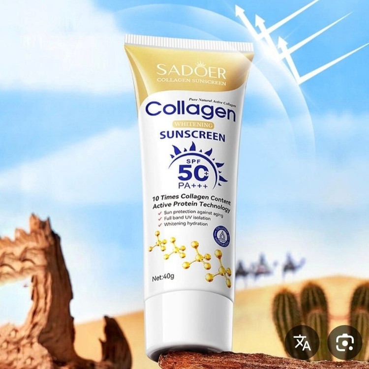 کرم ضدآفتاب بی رنگ سادور SPF 50 مدل کلاژن محافظ UVA ،UVB و PA+++، ضد حساسیت، ضد چروک و ضد پیری، مناسب انواع پوست حجم 40 میلیلیتر