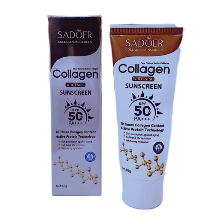 کرم ضدآفتاب بی رنگ سادور SPF 50 مدل کلاژن محافظ UVA ،UVB و PA+++، ضد حساسیت، ضد چروک و ضد پیری، مناسب انواع پوست حجم 40 میلیلیتر