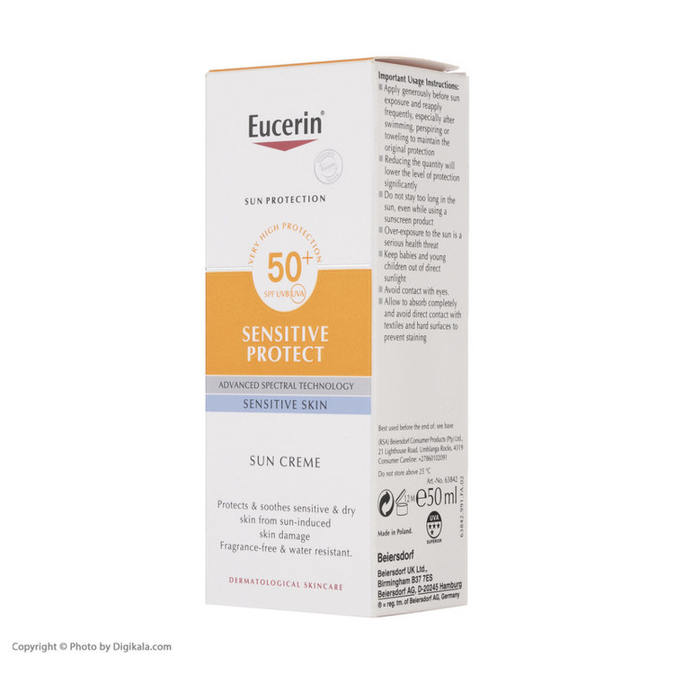 کرم ضد آفتاب بی رنگ اوسرین +SPF50 مدل Sensitive Protect مناسب پوست های حساس حجم 50 میلی لیتر