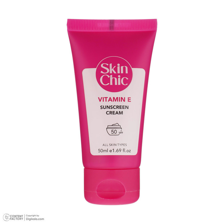 کرم ضد آفتاب بیرنگ صورت اسکین شیک SPF 50 مدل Vitamin E مناسب برای انواع پوست حجم 50 میلیلیتر