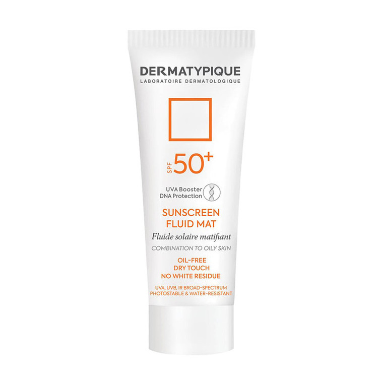 فلوئید ضد آفتاب بیرنگ صورت درماتیپیک SPF50 مدل FLUID MAT محافظ در برابر UVA,UVB مناسب برای پوست چرب حجم 50 میلی لیتر