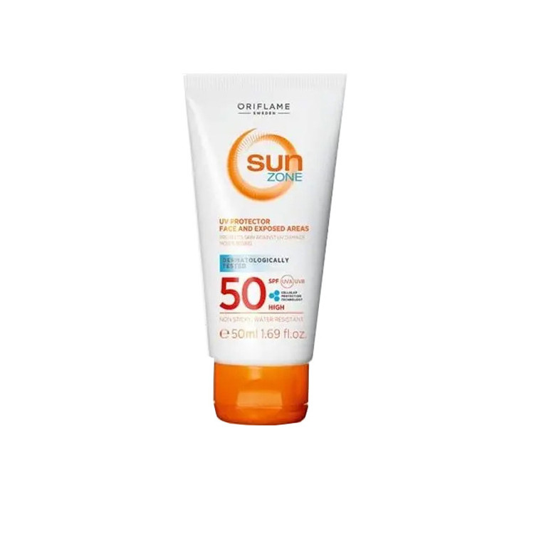 کرم ضد آفتاب بیرنگ صورت اوریفلیم SPF 50 مدل Sun Zone محافظ UVA و UVB مناسب برای انواع پوست حجم 50 میلی لیتر