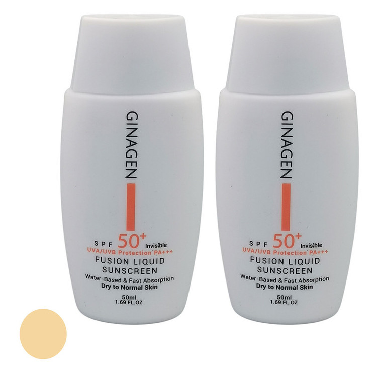 کرم ضد آفتاب بدون رنگ ژیناژن SPF 50 مدل 00 محافظ UVA ،UVB ، مناسب پوستهای خشک و معمولی حجم 50 میلیلیتر مجموعه دو عددی