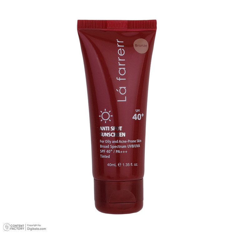 کرم ضدآفتاب رنگی لافارر مدل SPF40، مناسب پوستهای چرب، حجم 40 میلیلیتر