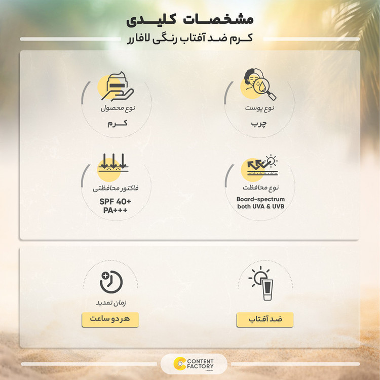 کرم ضدآفتاب رنگی لافارر مدل SPF40، مناسب پوستهای چرب، حجم 40 میلیلیتر