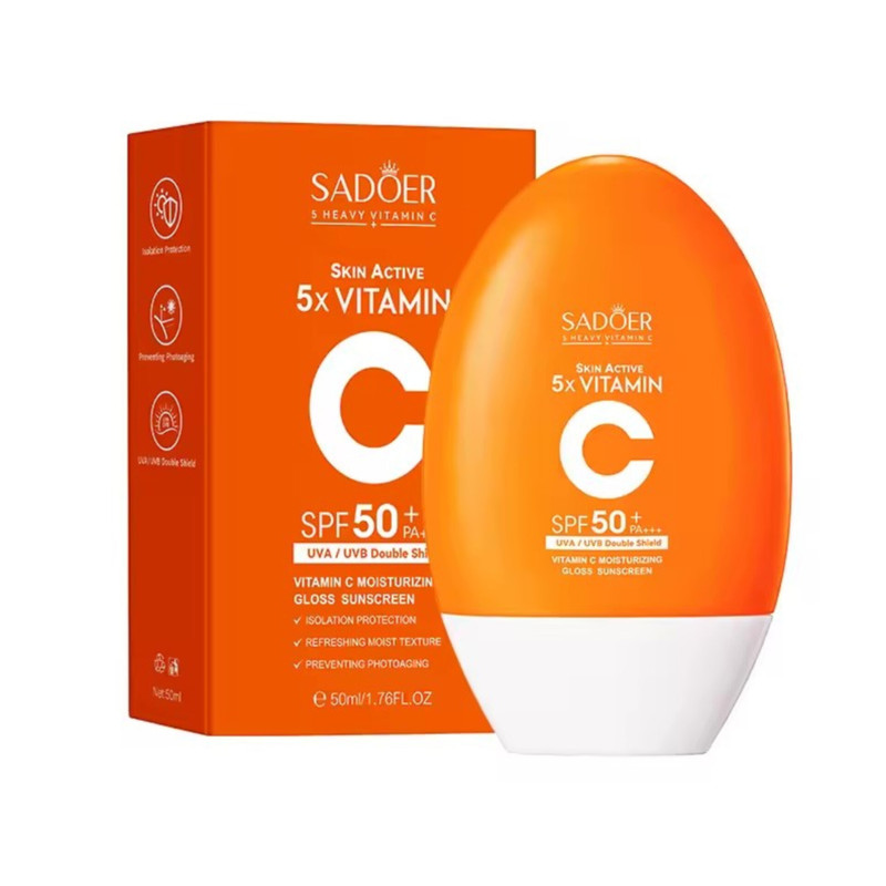 کرم ضد آفتاب بی‌رنگ دست، صورت سادور SPF 50 مدل Vitamin C ×5 ‌، محافظ +++UVA،UVB،PA، مناسب برای انواع پوست حجم ۵۰ میلی‌لیتر