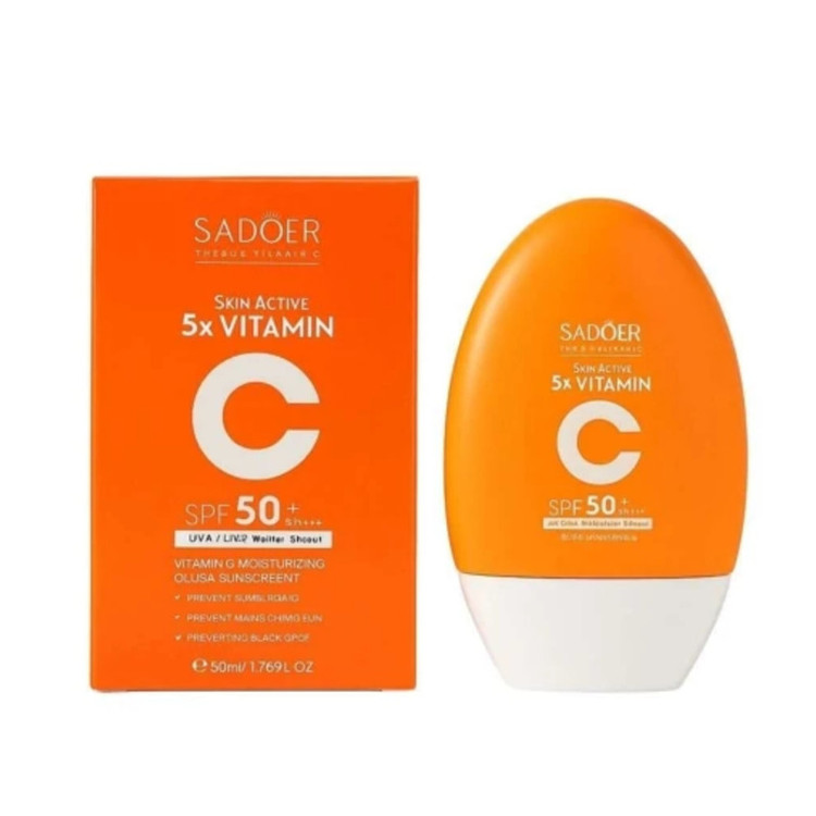 کرم ضد آفتاب بیرنگ دست، صورت سادور SPF 50 مدل Vitamin C ×5 ، محافظ +++UVA،UVB،PA، مناسب برای انواع پوست حجم ۵۰ میلیلیتر