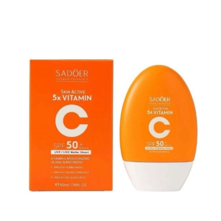 کرم ضد آفتاب بیرنگ دست، صورت سادور SPF 50 مدل Vitamin C ×5 ، محافظ +++UVA،UVB،PA، مناسب برای انواع پوست حجم ۵۰ میلیلیتر