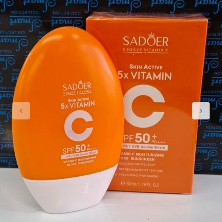 کرم ضد آفتاب بیرنگ دست، صورت سادور SPF 50 مدل Vitamin C ×5 ، محافظ +++UVA،UVB،PA، مناسب برای انواع پوست حجم ۵۰ میلیلیتر