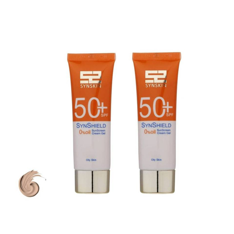 کرم ضد آفتاب رنگی صورت و گردن ساین اسکین، SPF 50، مدل Syn Shield، ‌مناسب انواع پوست و پوست‌های چرب با حجم 50 میلی‌لیتر،محافظت‌کننده در برابر اشعه‌های UVA و UVB،مجموعه 2 عددی