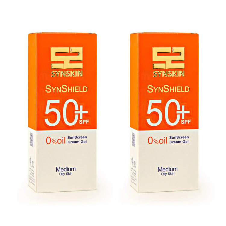 کرم ضد آفتاب رنگی صورت و گردن ساین اسکین، SPF 50، مدل Syn Shield، مناسب انواع پوست و پوستهای چرب با حجم 50 میلیلیتر،محافظتکننده در برابر اشعههای UVA و UVB،مجموعه 2 عددی