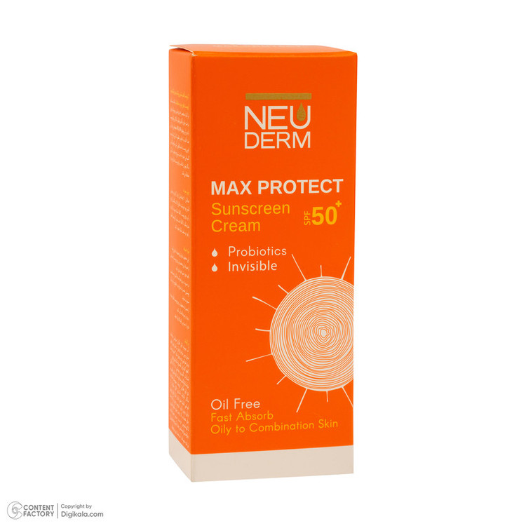 کرم ضد آفتاب بدون رنگ نئودرم SPF 50 مدل MAX PROTECTIVE مناسب پوستهای چرب و مختلط حجم 50 میلیلیتر