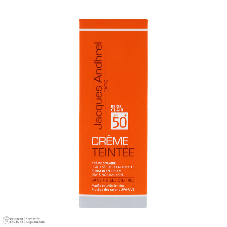 کرم ضد آفتاب رنگی ژاک اندرل SPF 50 مدل TIN01 مناسب برای پوست خشک حجم 50 میلی لیتر