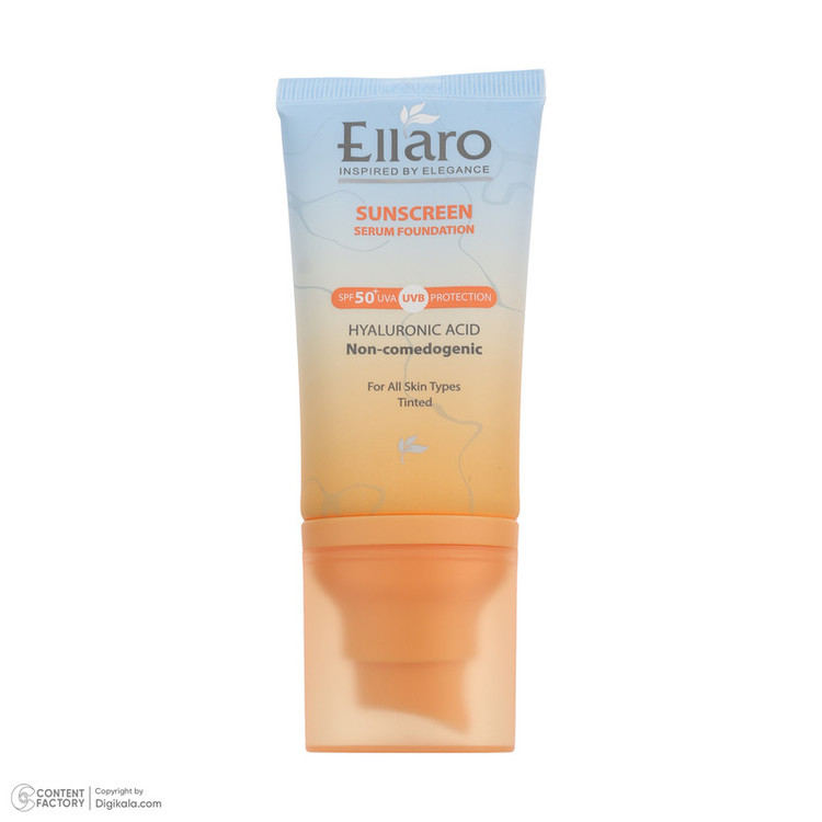 سرم ضد آفتاب رنگی tinted صورت الارو SPF 50 مدل Hyaluronic acid محافظ در برابر اشعه UVA و UVB مناسب برای انواع پوست حجم 40 میلیلیتر