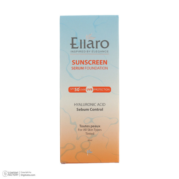 سرم ضد آفتاب رنگی tinted صورت الارو SPF 50 مدل Hyaluronic acid محافظ در برابر اشعه UVA و UVB مناسب برای انواع پوست حجم 40 میلیلیتر