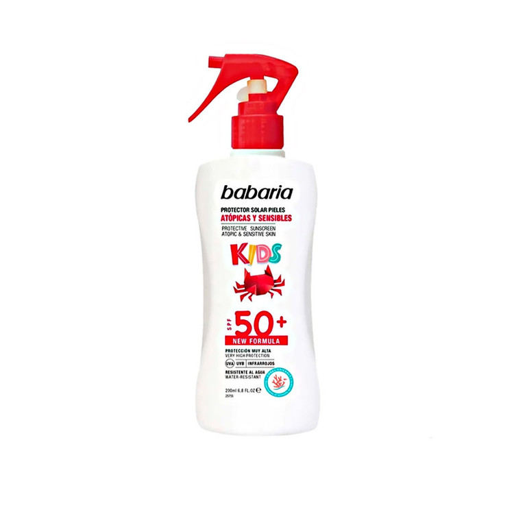 اسپری ضد آفتاب بیرنگ صورت، بدن باباریا SPF 50 مدل KIDS مناسب برای پوست حساس حجم 200 میلیلیتر