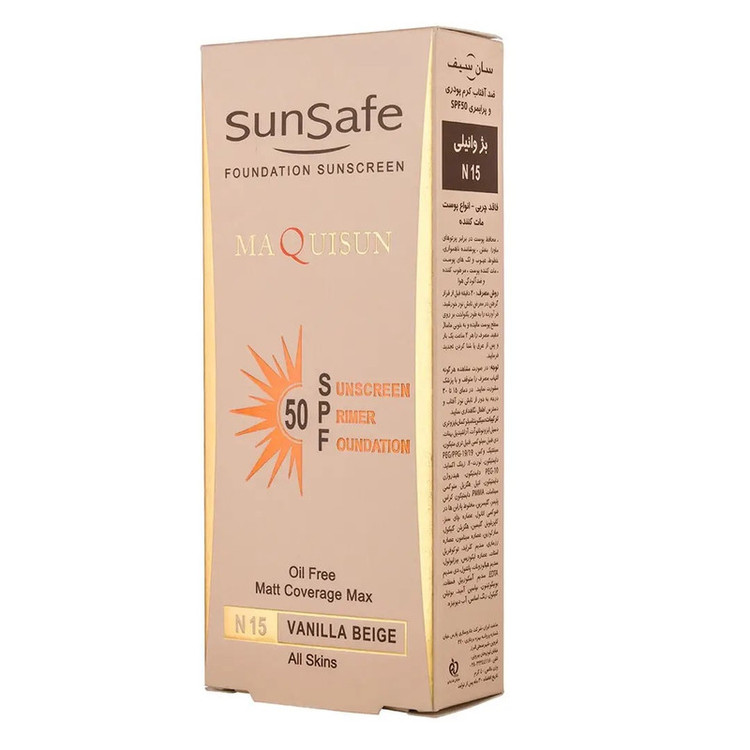 کرم ضد آفتاب رنگی صورت سان سیف SPF 50 مدل Maquisun N15 محافظت در برابر UVA و UVB مناسب برای انواع پوست حجم 40 میلیلیتر