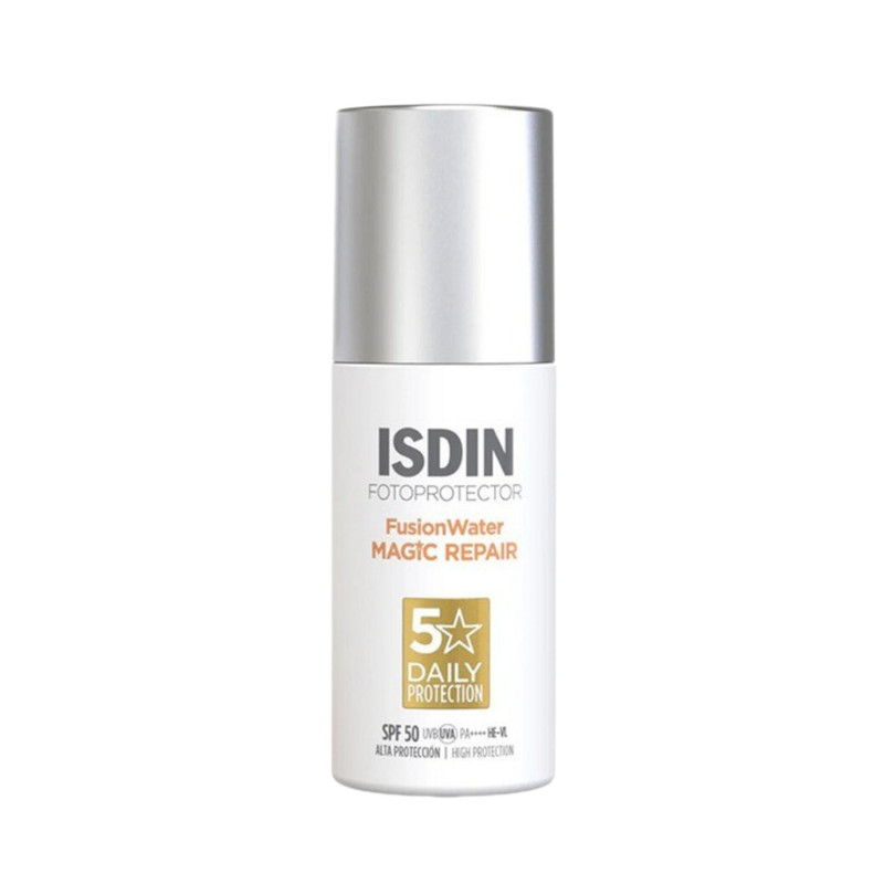 فلوئید ضد آفتاب بی‌رنگ صورت ایزدین SPF 50 مدل Magic Repair محافظ Uva،Uvb مناسب برای انواع پوست حجم ۵۰ میلی‌لیتر