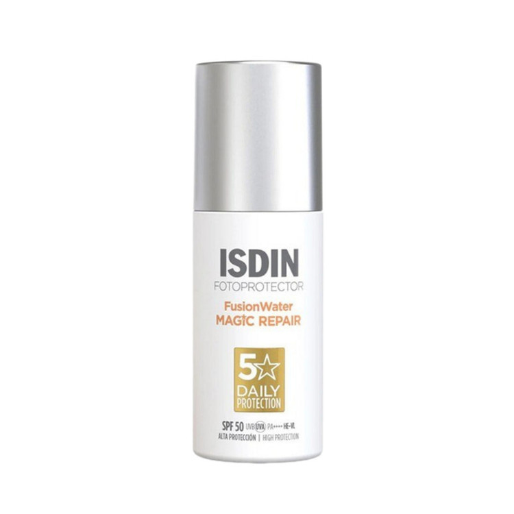 فلوئید ضد آفتاب بیرنگ صورت ایزدین SPF 50 مدل Magic Repair محافظ Uva،Uvb مناسب برای انواع پوست حجم ۵۰ میلیلیتر