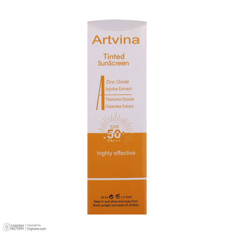 کرم ضد آفتاب رنگی آرت وینا SPF 50 مدل جوجوبا محافظ UVA ، UVB مناسب انواع پوست حجم 50 میلیلیتر