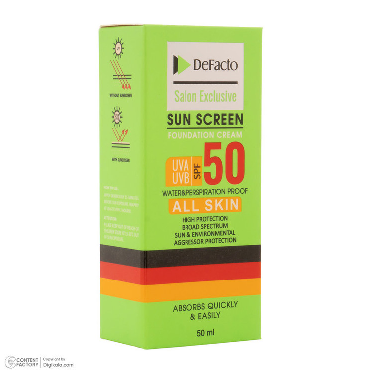 کرم ضد آفتاب رنگی صورت دیفکتو SPF 50 مدل D.01 مناسب برای انواع پوست حجم 50 میلیلیتر