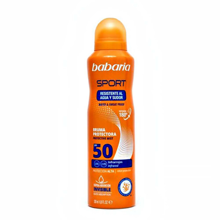 اسپری ضد آفتاب بیرنگ بدن، دست باباریا SPF 50 مدل Sport مناسب برای انواع پوست حجم 200 میلیلیتر