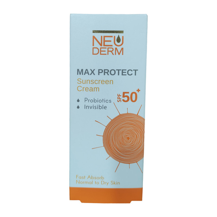 کرم ضد آفتاب بی رنگ نئودرم +SPF50 مدل MAX PROTECT مناسب پوست های خشک و معمولی حجم 50 میلیلیتر