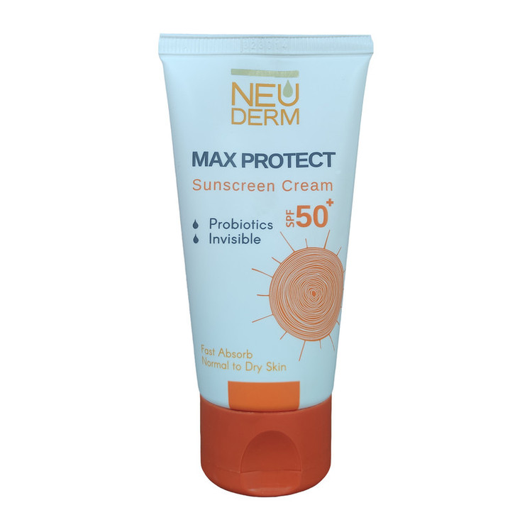 کرم ضد آفتاب بی رنگ نئودرم +SPF50 مدل MAX PROTECT مناسب پوست های خشک و معمولی حجم 50 میلیلیتر