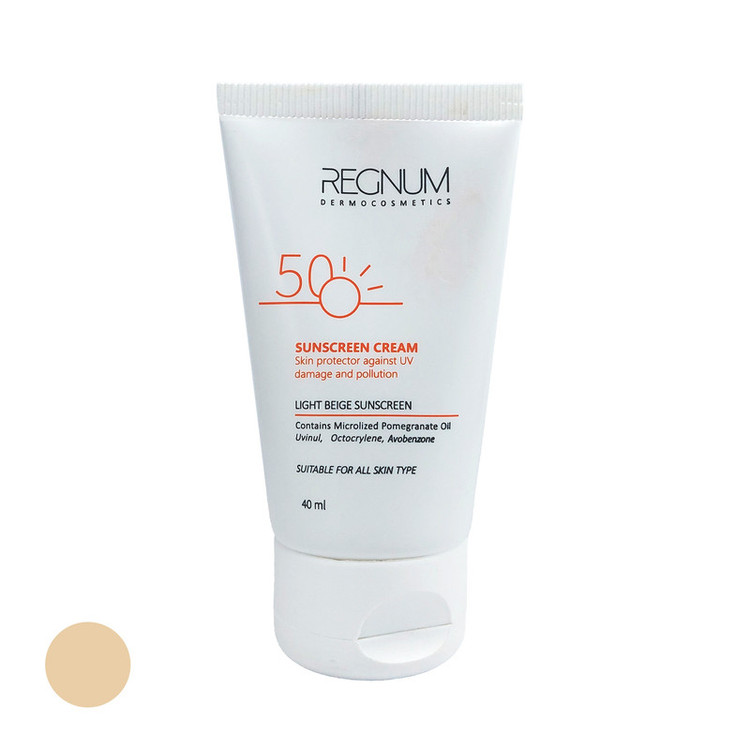 کرم ضد آفتاب رنگی رگنوم SPF50 مدل Royal محافظ UVA ،UVB و PA++، ضد حساسیت، ضد چروک و ضد پیری، مناسب برای انواع پوست حجم 40 میلیلیتر