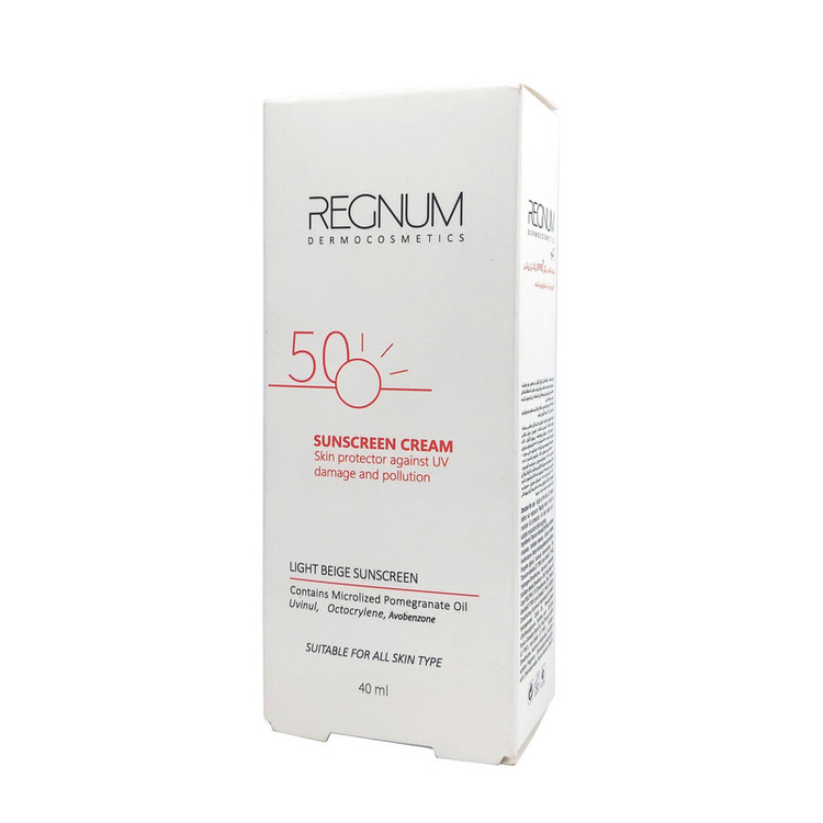 کرم ضد آفتاب رنگی رگنوم SPF50 مدل Royal محافظ UVA ،UVB و PA++، ضد حساسیت، ضد چروک و ضد پیری، مناسب برای انواع پوست حجم 40 میلیلیتر