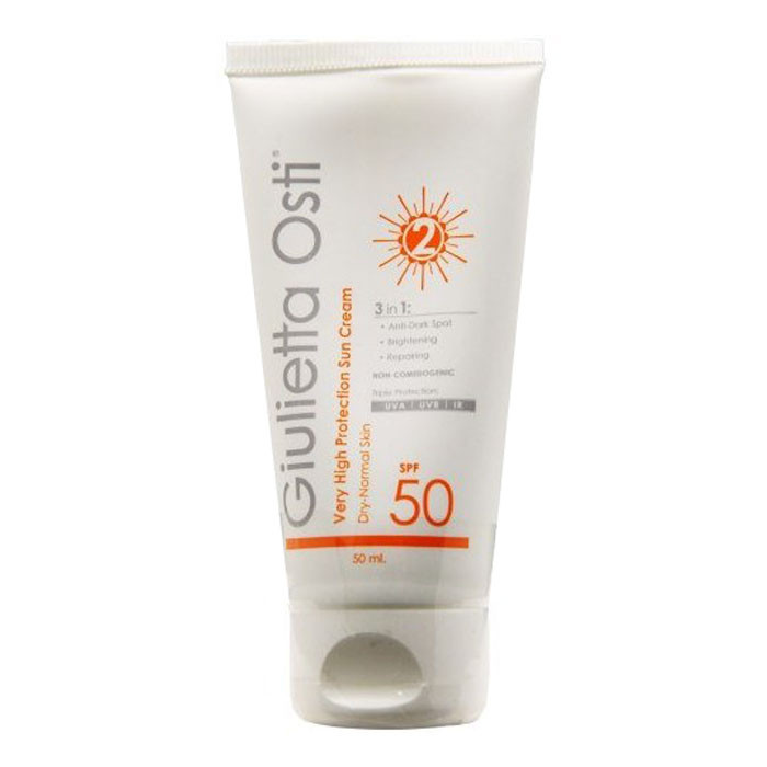 کرم ضد آفتاب بی رنگ جولیتا اُستی SPF 50 مدل 3 در 1 محافظ UVA ،UVB و PA+++،مناسب برای پوست معمولی و خشک حجم 50 میلیلیتر