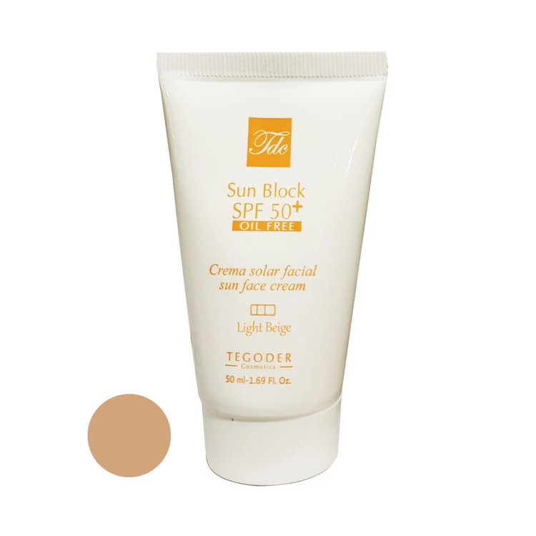 کرم ضد آفتاب رنگی صورت تگودر SPF 50 مدل LB محافظ UVA ،UVB و PA+++ مناسب برای پوست چرب حجم 50 میلیلیتر