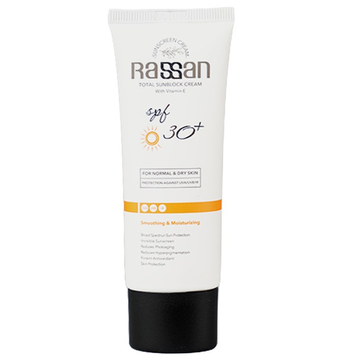 کرم ضد آفتاب بی‌رنگ صورت راسن SPF 30 محافظ در برابر UV مناسب برای پوست معمولی حجم 40 میلی‌لیتر