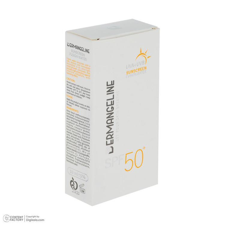 کرم ضد آفتاب بیرنگ صورت درمنجلین SPF 50 مدل Fusion Water محافظ در برابر اشعه UVA و UVB مناسب برای انواع پوست حجم 50 میلیلیتر